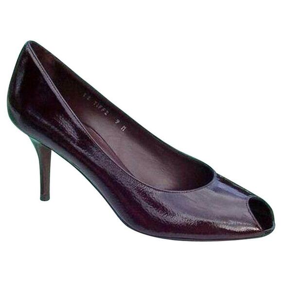 Donald Pliner Walnut Brown Patent Leather Shoe New Peep Toe Flex Sole $250 NIB - Picture 1 of 3